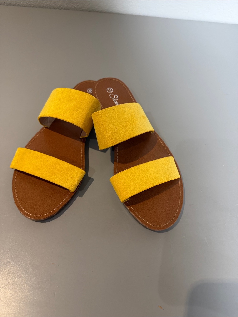 Yellow Double-Strap Slide Sandals
